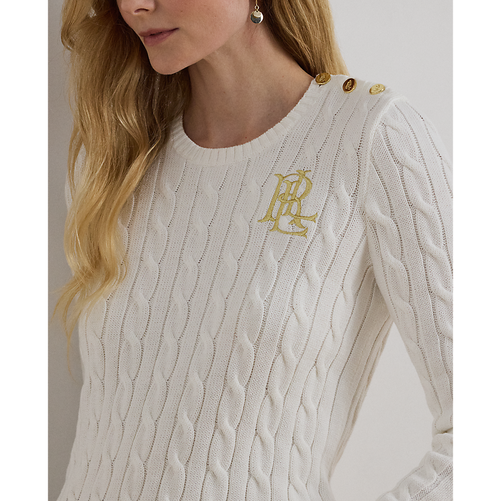 LRL Button-Trim Cable-Knit Cotton Jumper/Pulover 200932223002