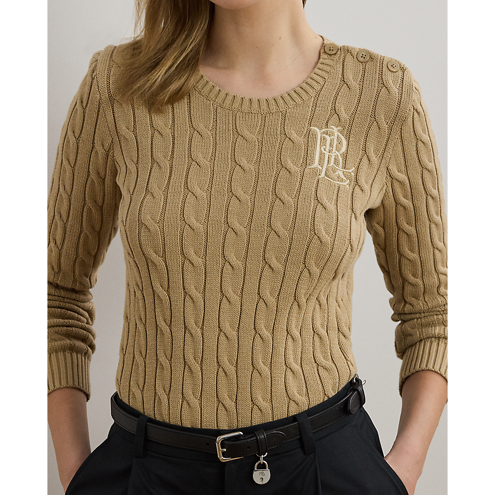LRL Button-Trim Cable-Knit Cotton Jumper/Pulover 200932223005