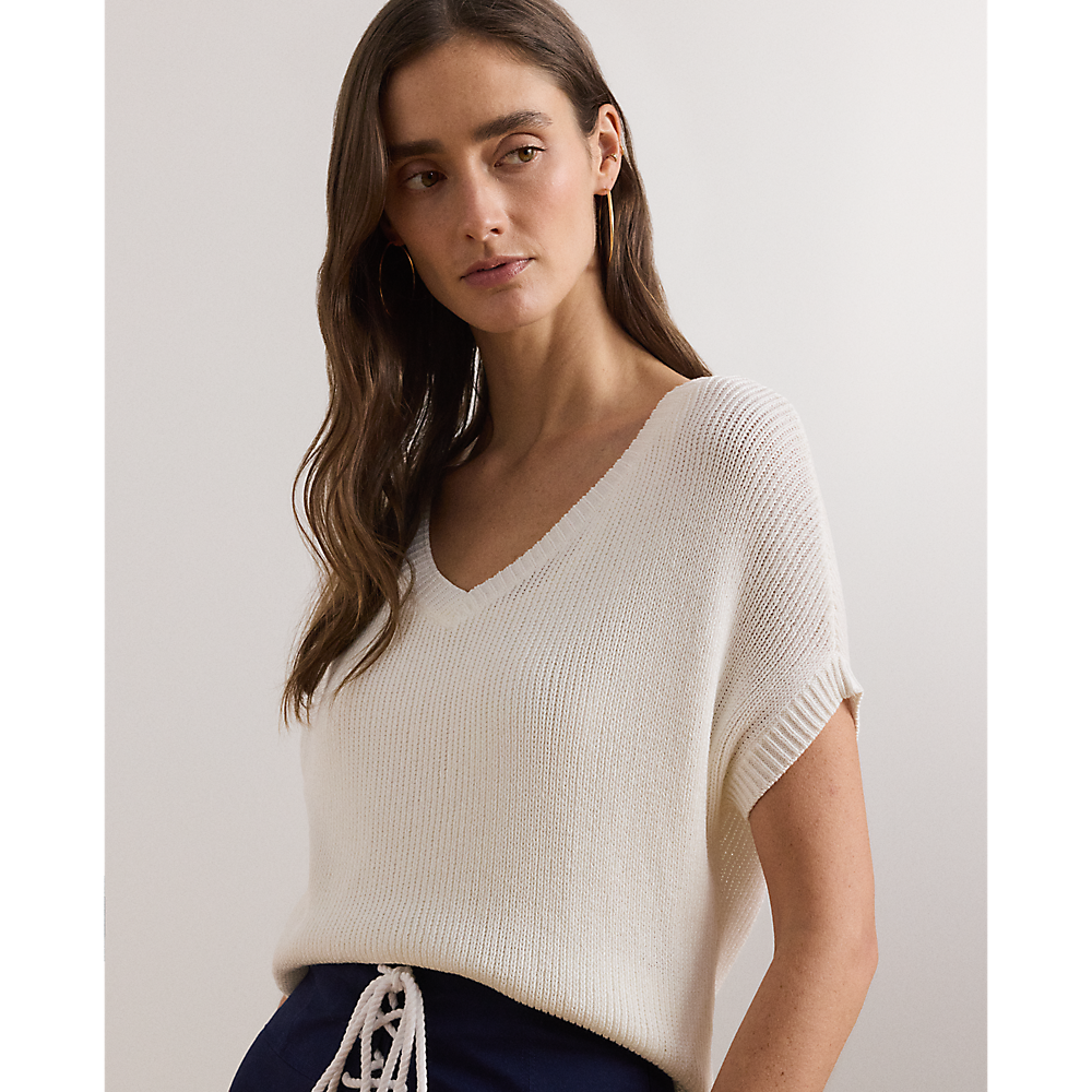 LRL Rib-Knit Short-Sleeve V-Neck Jumper/Pulover 200957580001