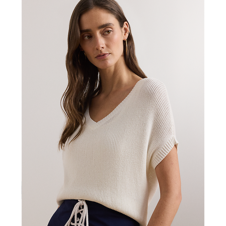 LRL Rib-Knit Short-Sleeve V-Neck Jumper/Pulover 200957580001