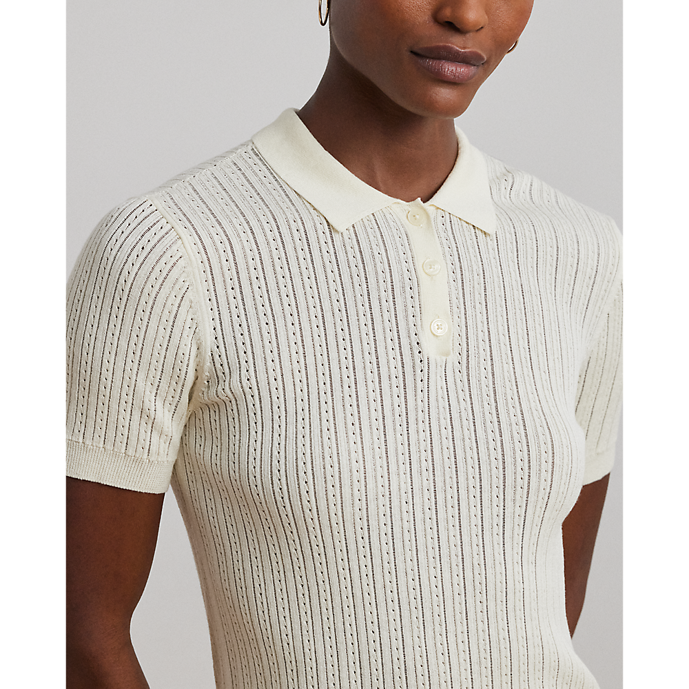 LRL Pointelle-Knit Cotton-Blend Polo Jumper/Pulover 200963653001