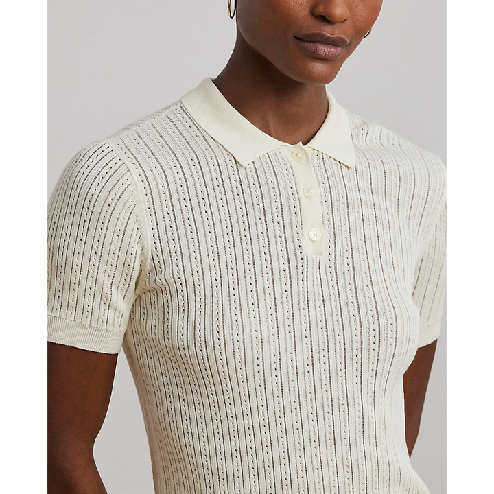 LRL Pointelle-Knit Cotton-Blend Polo Jumper/Pulover 200963653001