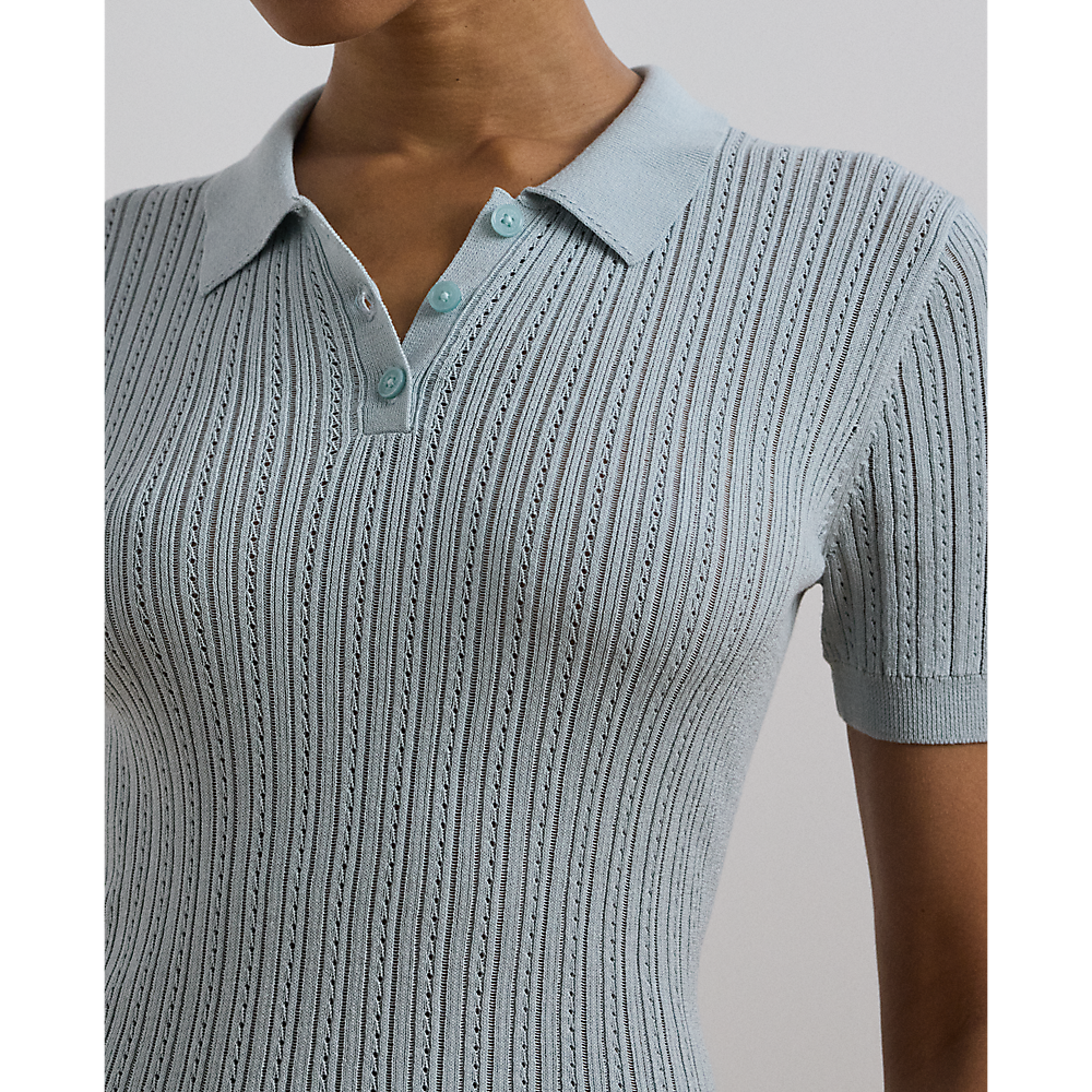 LRL Pointelle-Knit Cotton-Blend Polo Jumper/Pulover 200963653002