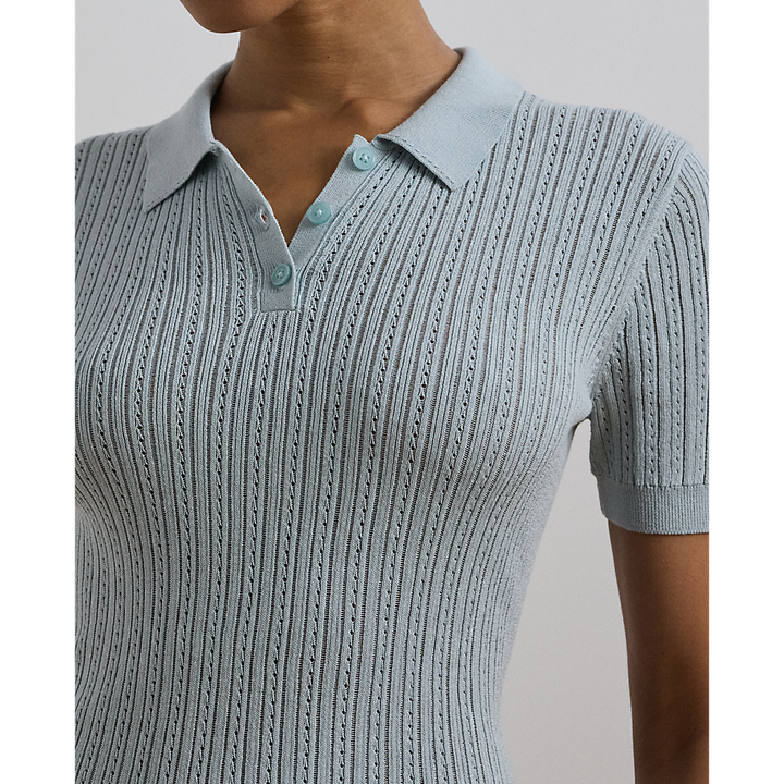 LRL Pointelle-Knit Cotton-Blend Polo Jumper/Pulover 200963653002