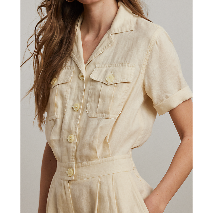 LRL Embroidered Linen Short-Sleeve Jumpsuit/Kombinezon 200963735001