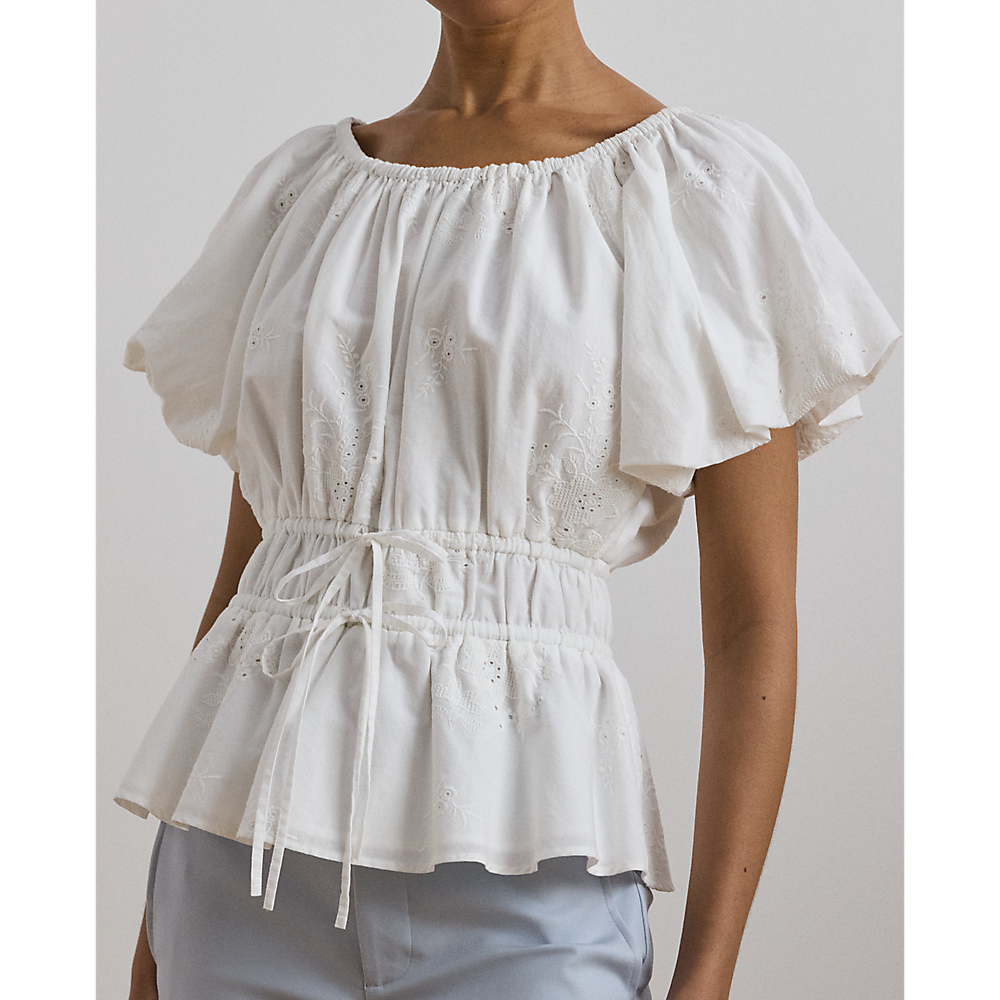 LRL Eyelet Cotton Voile Peplum Blouse/Majica 200966197001