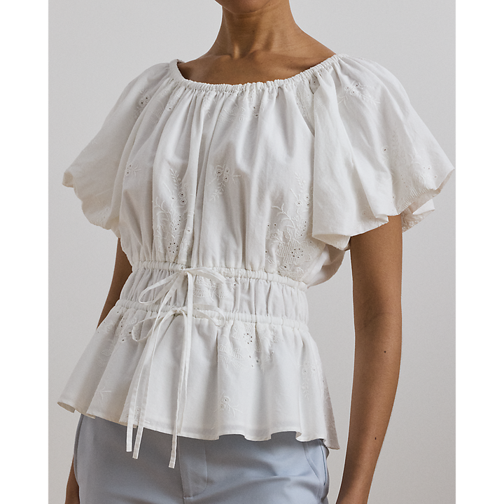 LRL Eyelet Cotton Voile Peplum Blouse/Majica 200966197001