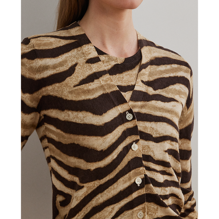 LRL Zebra-Print Linen-Cotton Cardigan/Pulover 200971371001