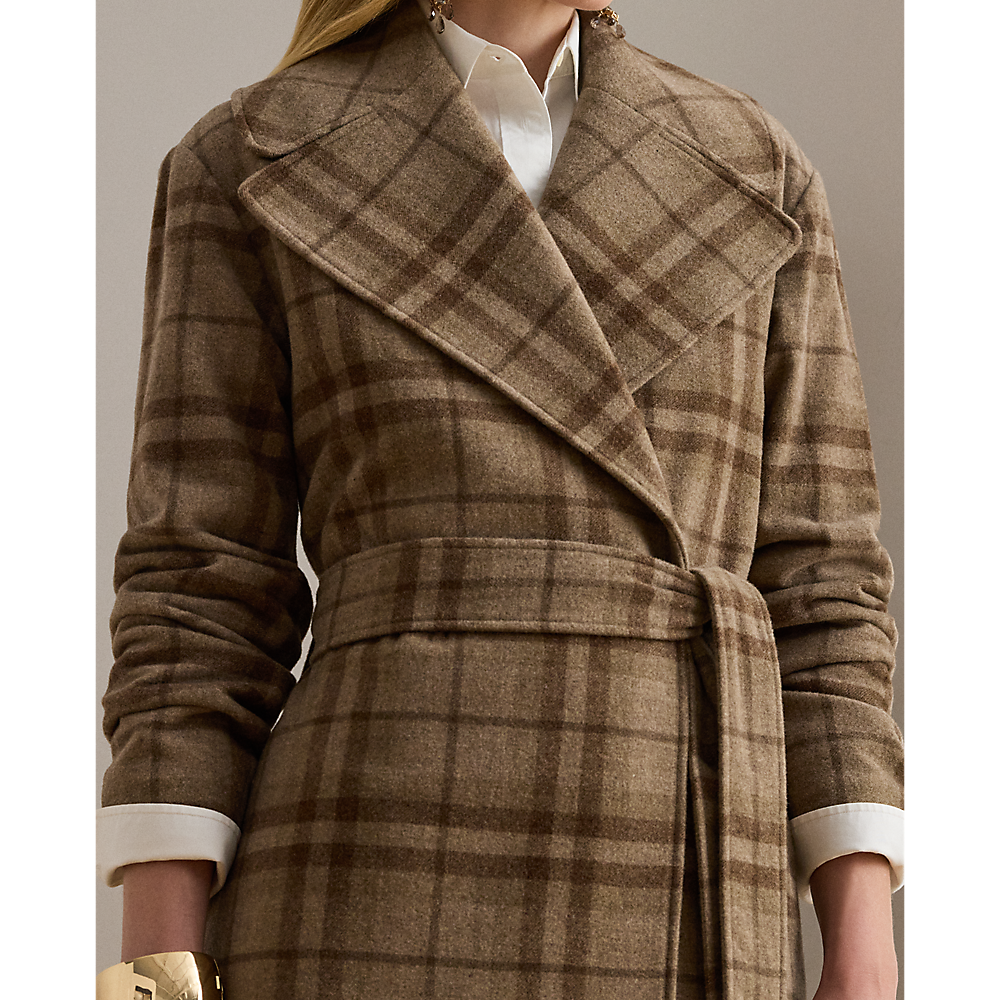 LRL Plaid Wool-Blend Twill Wrap Coat/Kaput 200979580001