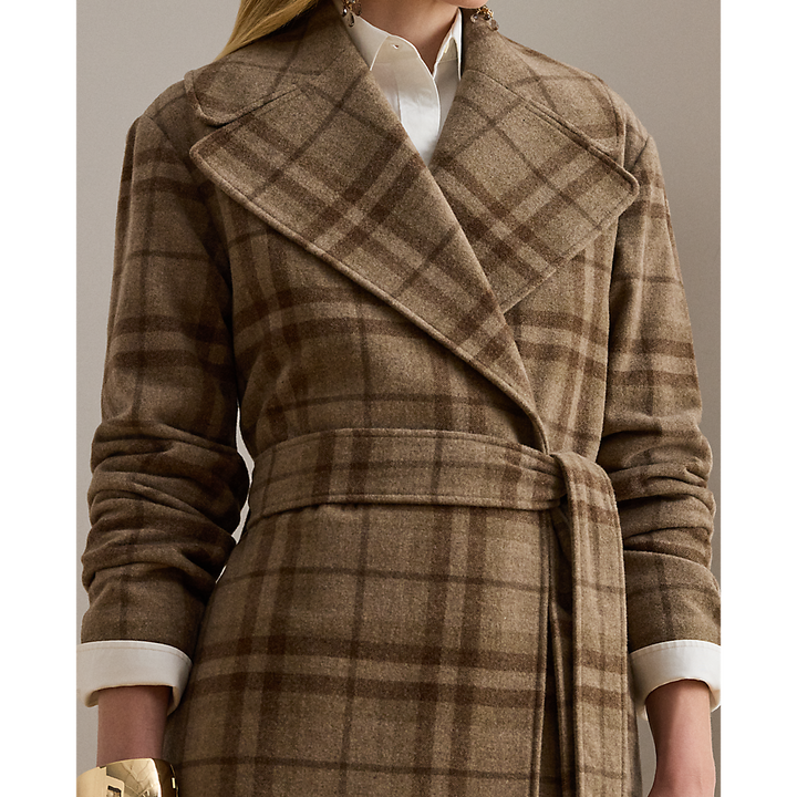 LRL Plaid Wool-Blend Twill Wrap Coat/Kaput 200979580001