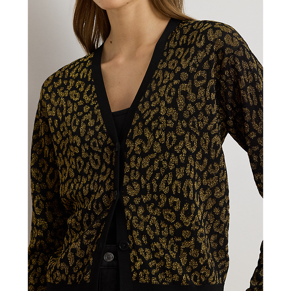 LRL Metallic Ocelot Double-Knit Cardigan/Pulover 200979661001