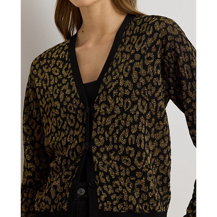 LRL Metallic Ocelot Double-Knit Cardigan/Pulover 200979661001