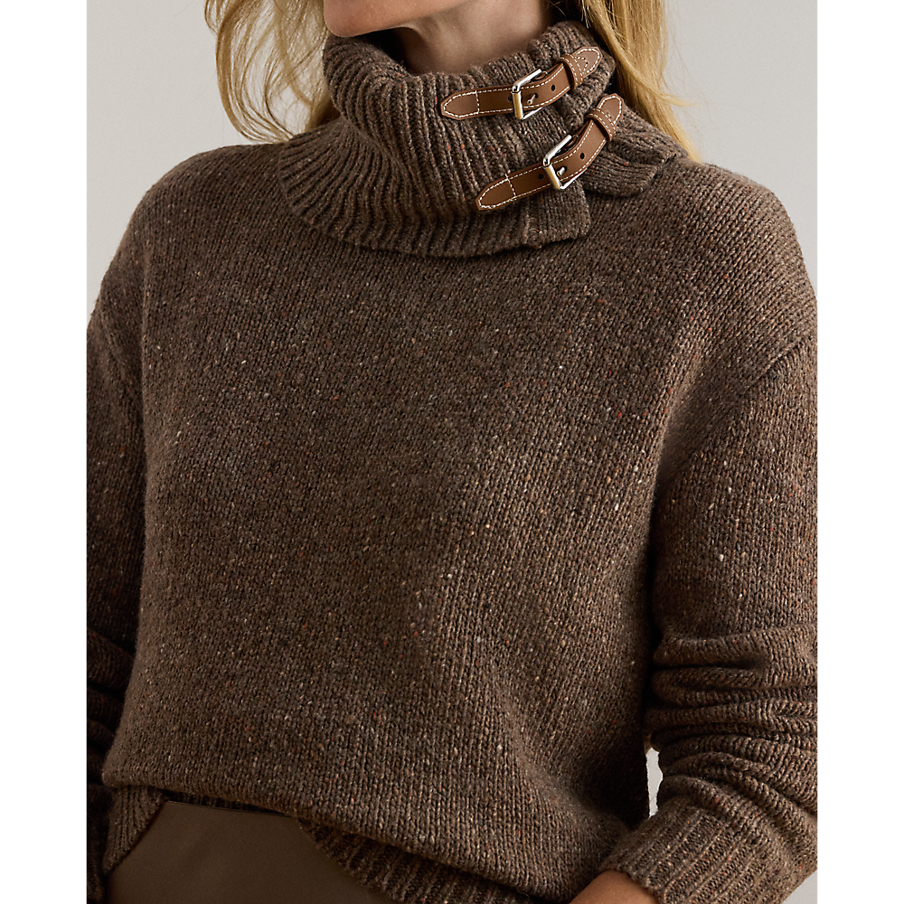 LRL Buckle-Trim Melange Turtleneck Sweater/ Pulover 200979663002