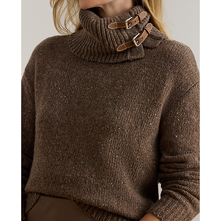 LRL Buckle-Trim Melange Turtleneck Sweater/ Pulover 200979663002