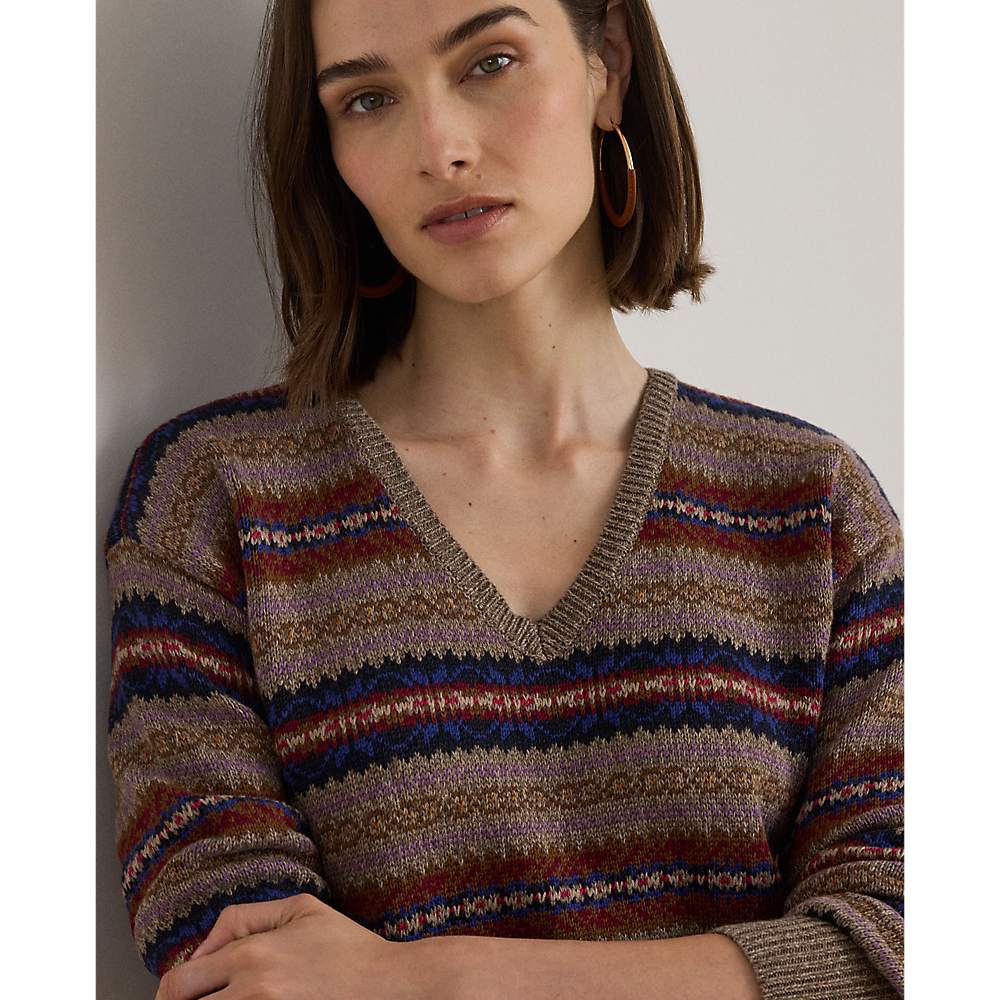LRL Fair Isle Cotton-Linen V-Neck Jumper/Pulover 200979674001