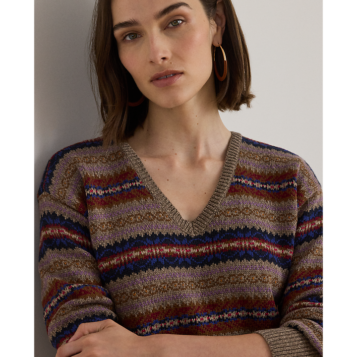 LRL Fair Isle Cotton-Linen V-Neck Jumper/Pulover 200979674001