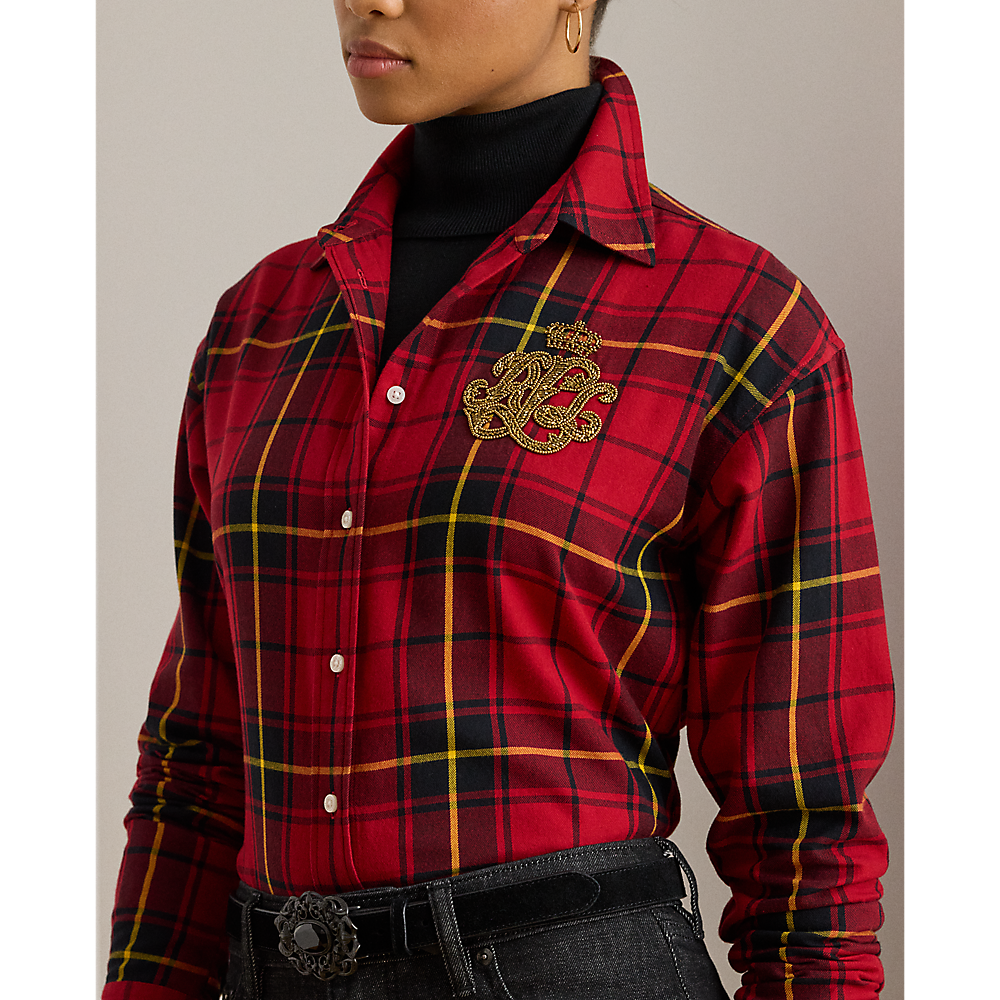 LRL Relaxed Fit Beaded-Logo Plaid Shirt/Košulja 200979992001