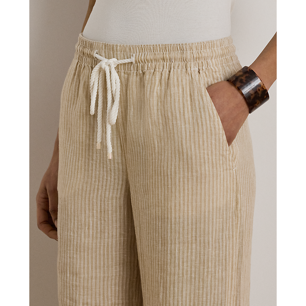 LRL Striped Linen Wide-Leg Trousers/Hlače 200P14001001