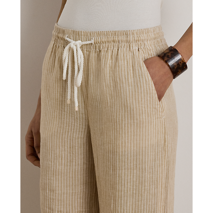 LRL Striped Linen Wide-Leg Trousers/Hlače 200P14001001