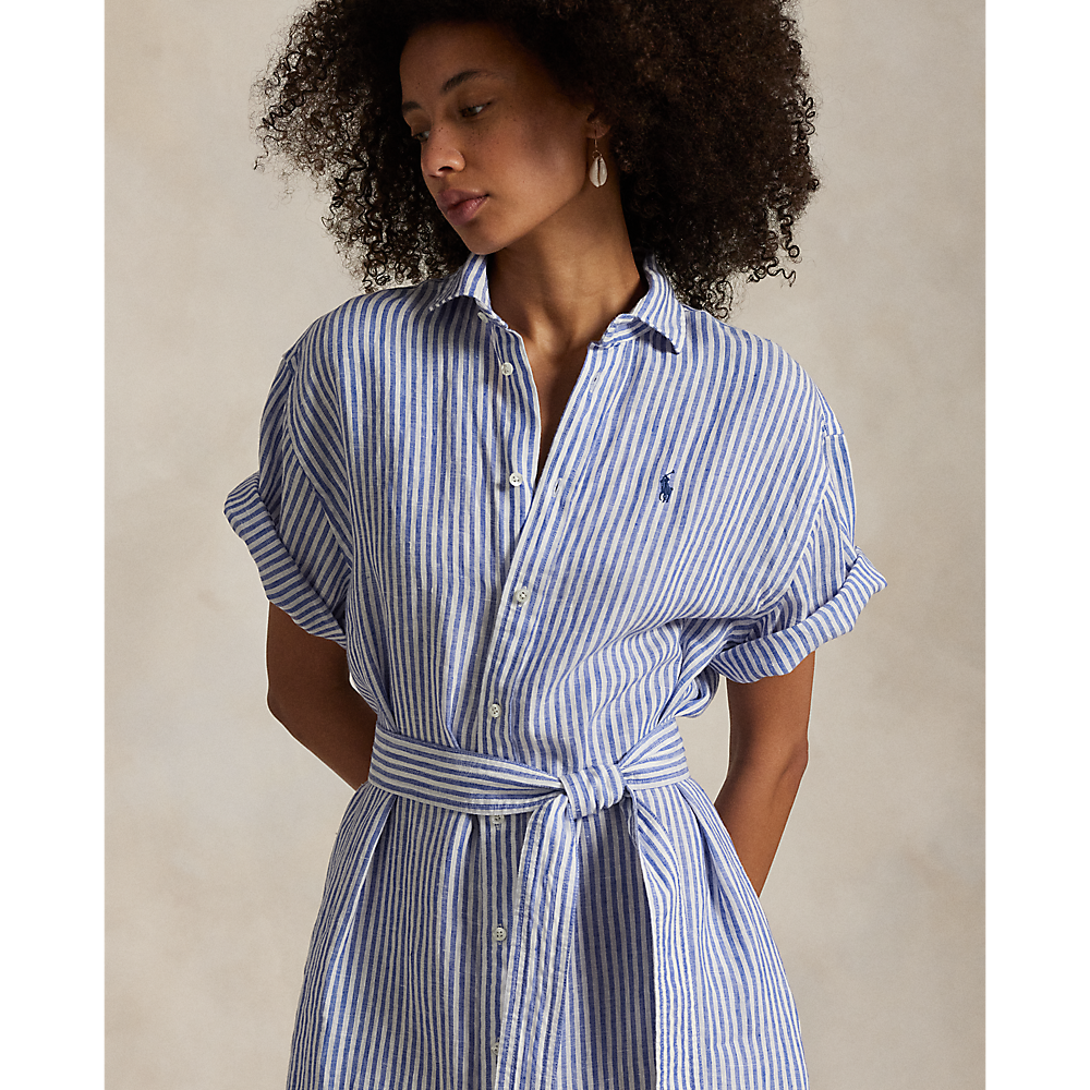 PRL Striped Linen Short-Sleeve Shirtdress/Haljina 211965843002