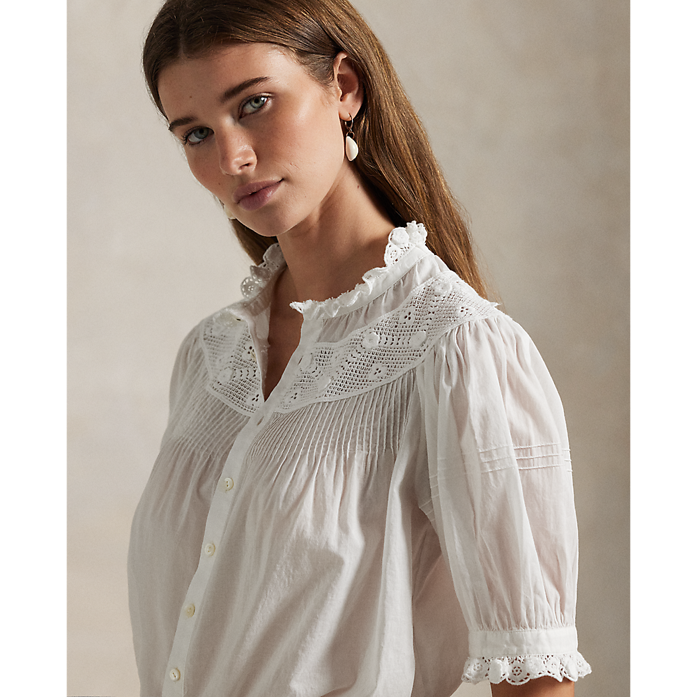 PRL Lace-Trim Cotton Voile Top/Košulja 211965852001