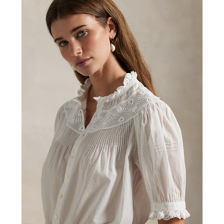 PRL Lace-Trim Cotton Voile Top/Košulja 211965852001
