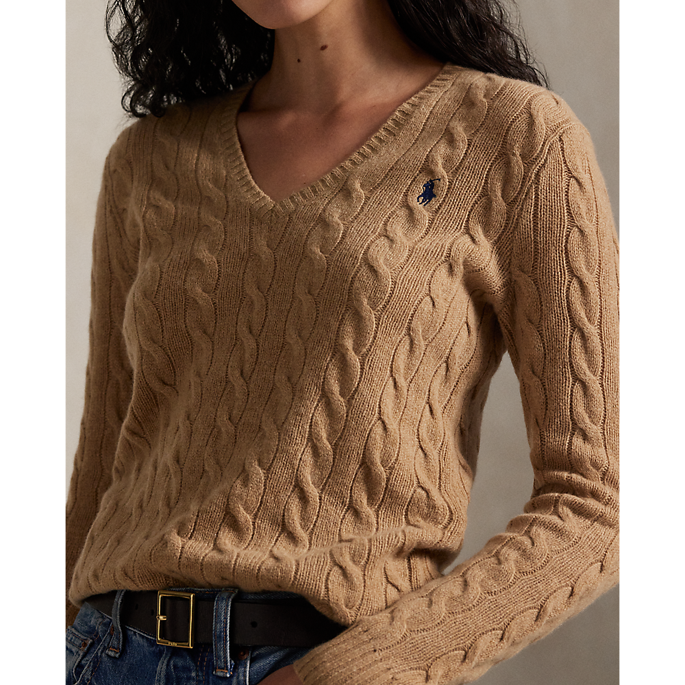 PRL Cable-Knit Wool-Cashmere V-Neck Jumper /Pulover 211971866002
