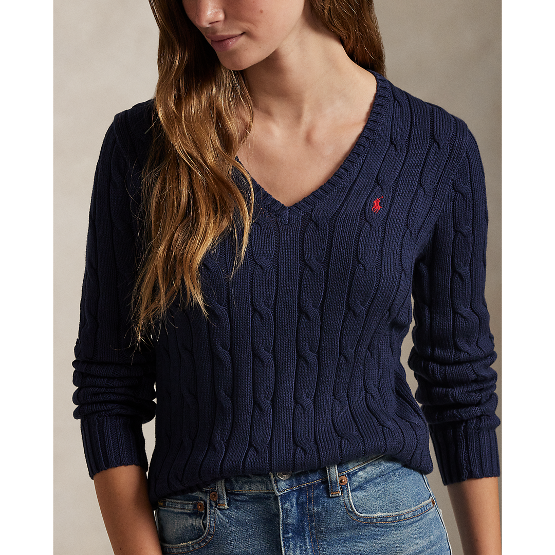PRL Cable-Knit Cotton V-Neck Jumper/Pulover 211971870004