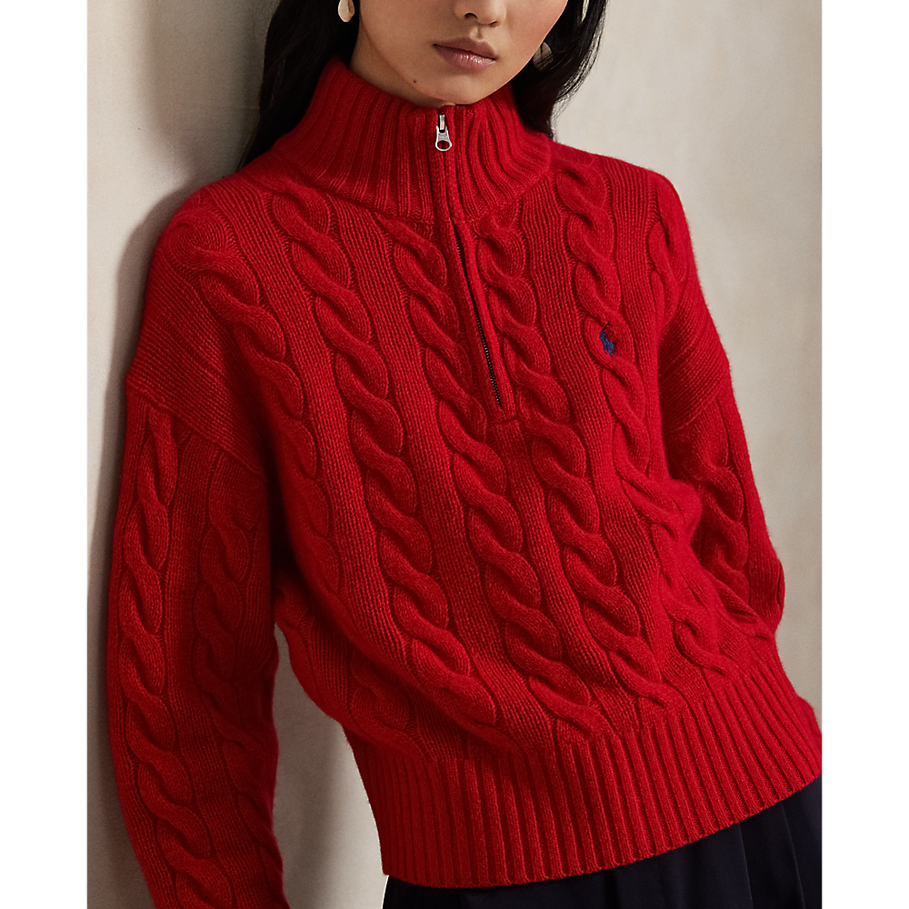 PRL Cable Wool-Cashmere Half-Zip Jumper /Pulover 211972130001