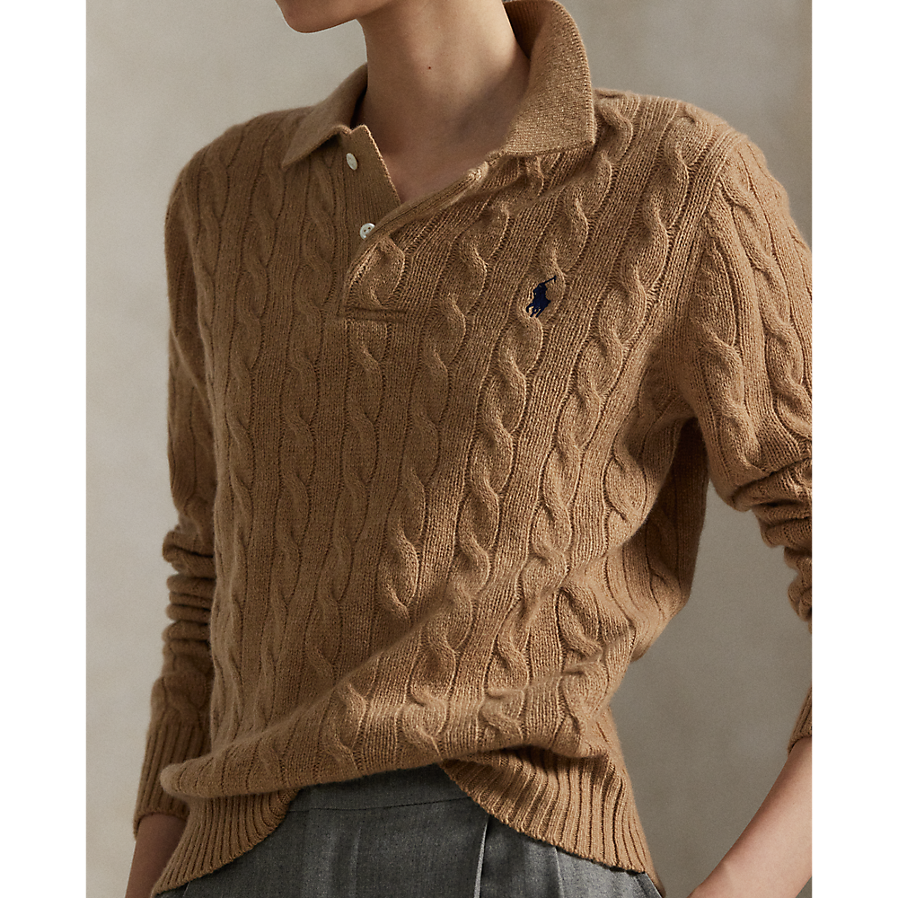 PRL  Cable-Knit Wool-Cashmere Polo Sweater/Pulover 211972132002