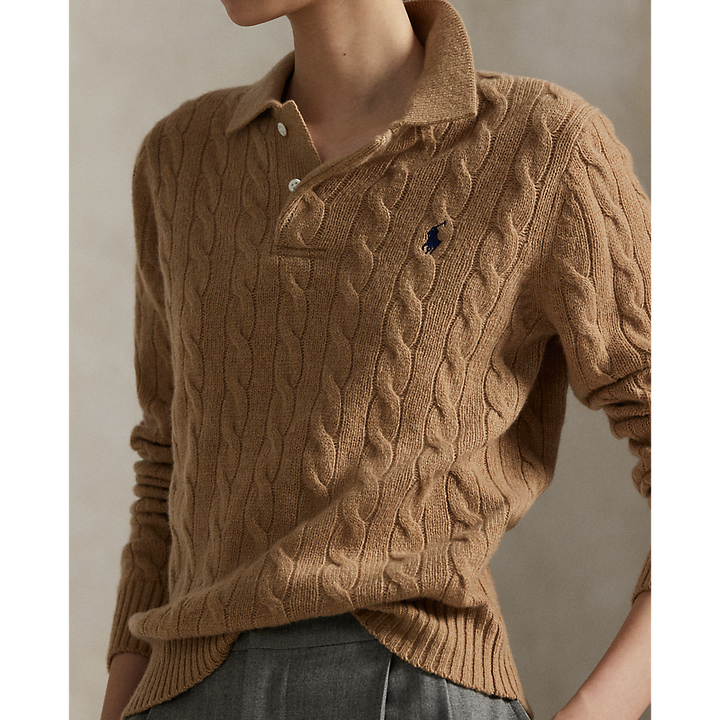 PRL  Cable-Knit Wool-Cashmere Polo Sweater/Pulover 211972132002