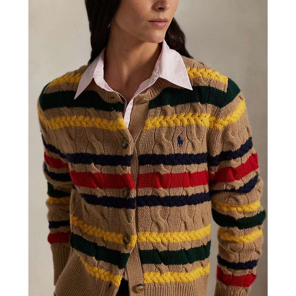 PRL Striped Cable Wool-Cashmere Cardigan /Pulover 211972837001