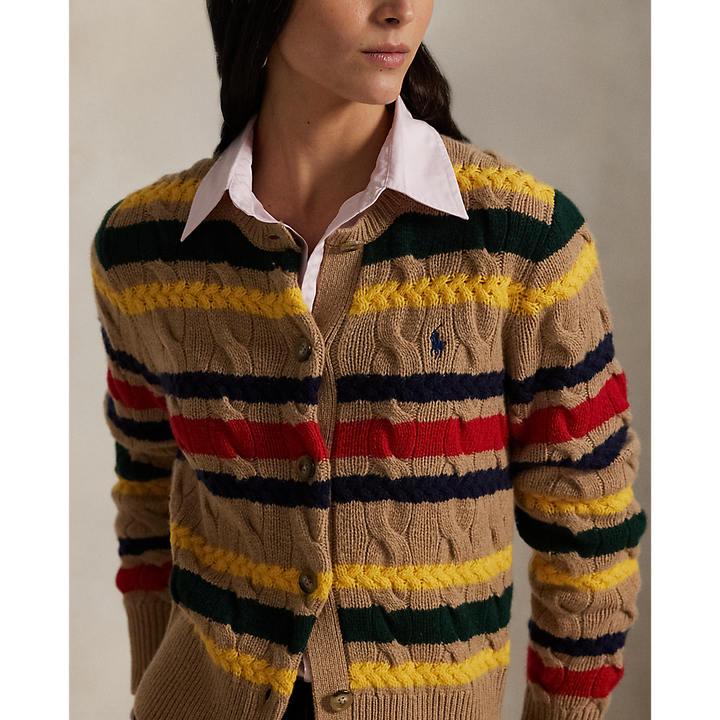 PRL Striped Cable Wool-Cashmere Cardigan /Pulover 211972837001