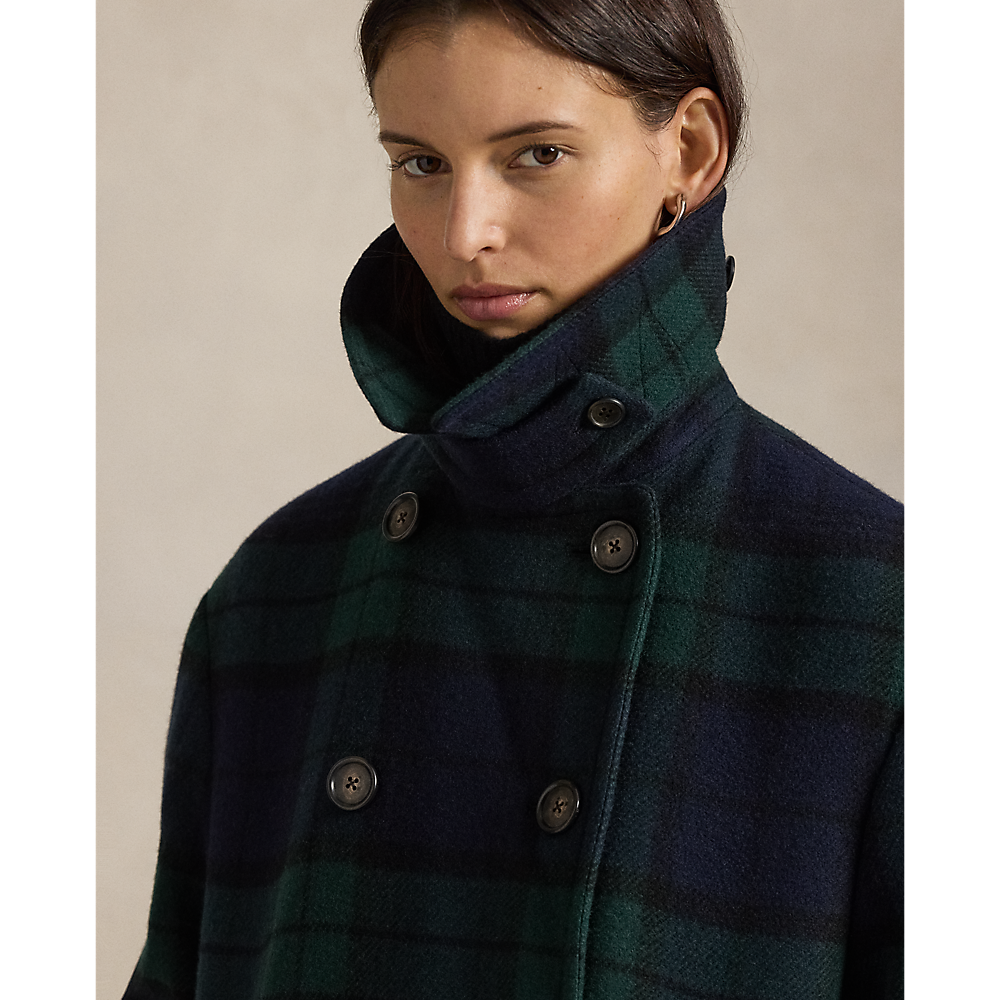 PRL Plaid Wool-Blend Tweed Peacoat/ Kaput 211978397001
