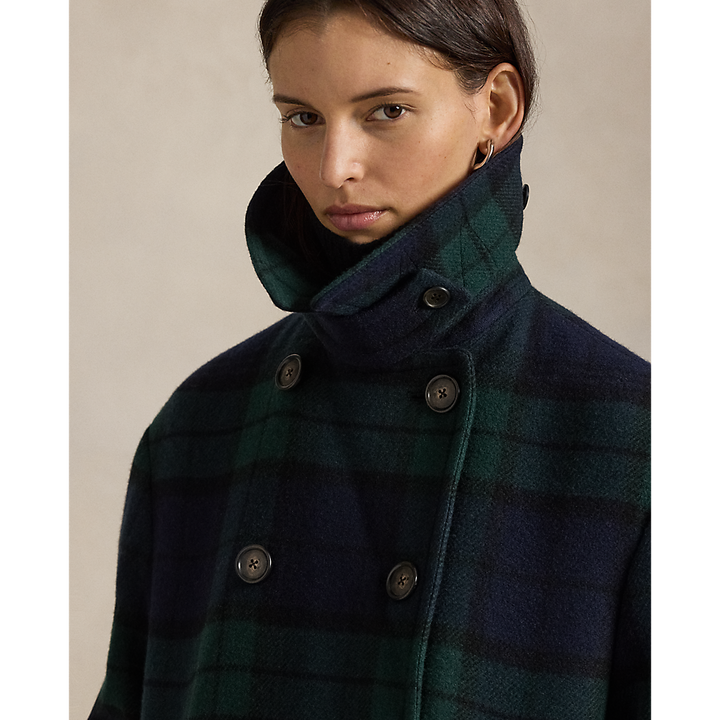 PRL Plaid Wool-Blend Tweed Peacoat/ Kaput 211978397001