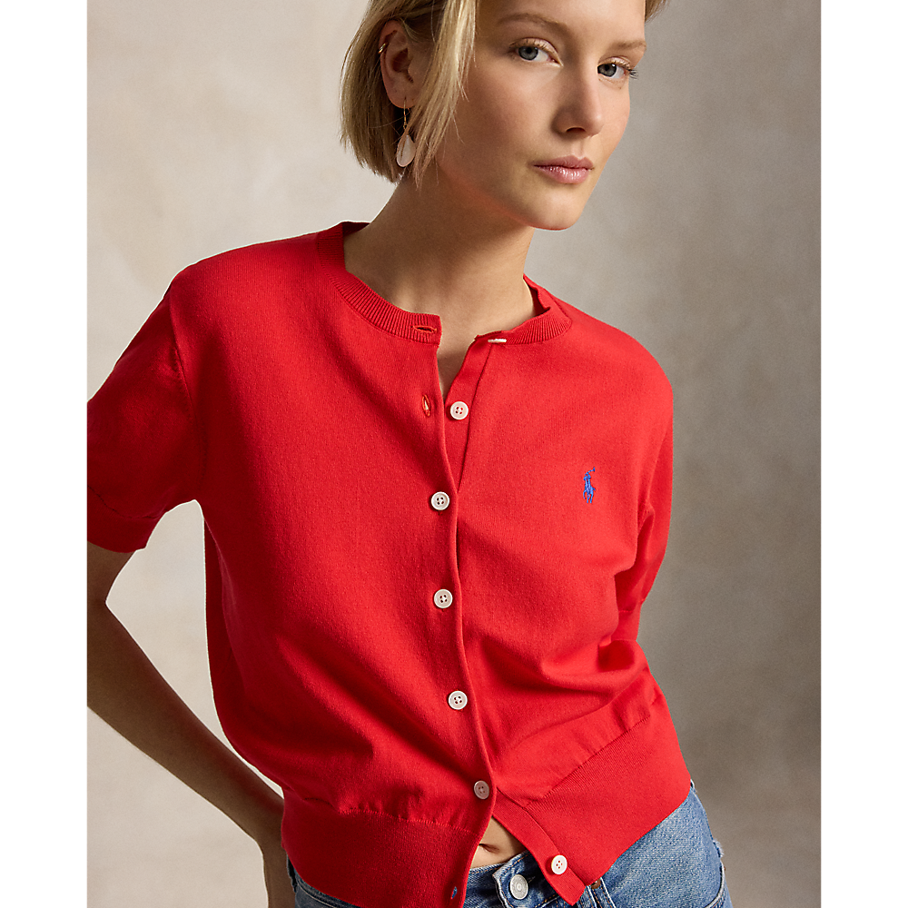 PRL Cotton-Blend Short-Sleeve Cardigan/Pulover 211A12718002
