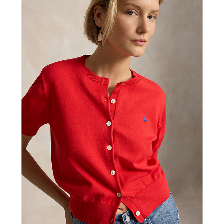 PRL Cotton-Blend Short-Sleeve Cardigan/Pulover 211A12718002