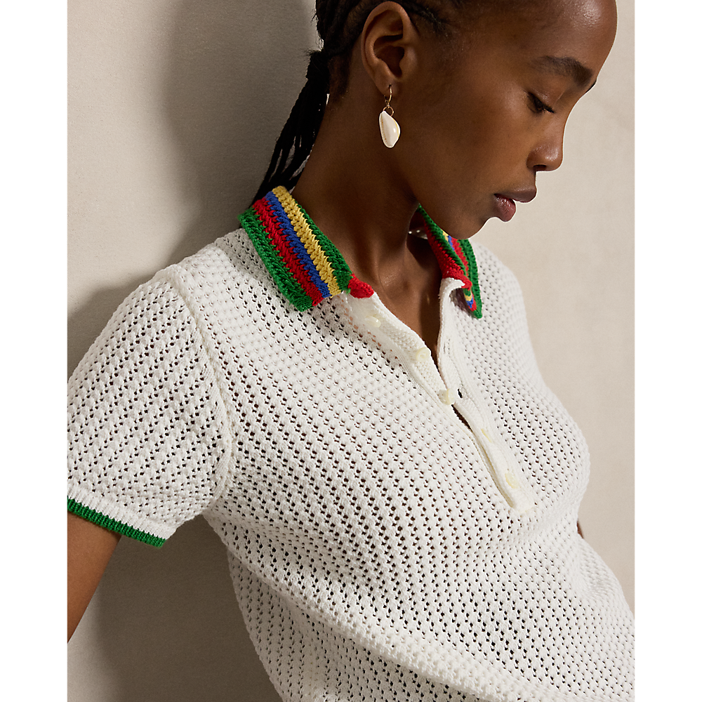 PRL Striped-Collar Pointelle Polo Shirt/Polo majica 211A12725001