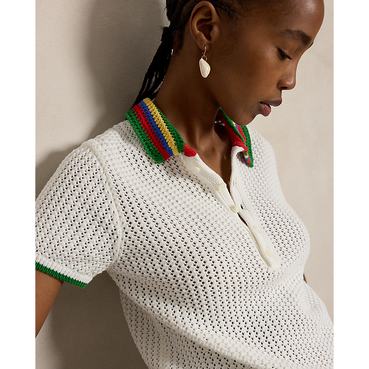 PRL Striped-Collar Pointelle Polo Shirt/Polo majica 211A12725001