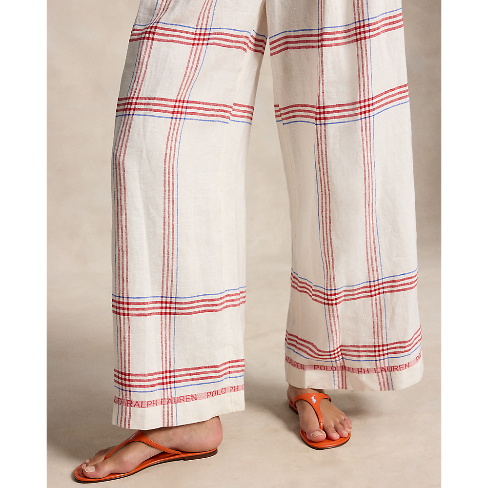 PRL Plaid Linen Wide-Leg Cropped Pant/Hlače 211A12970001