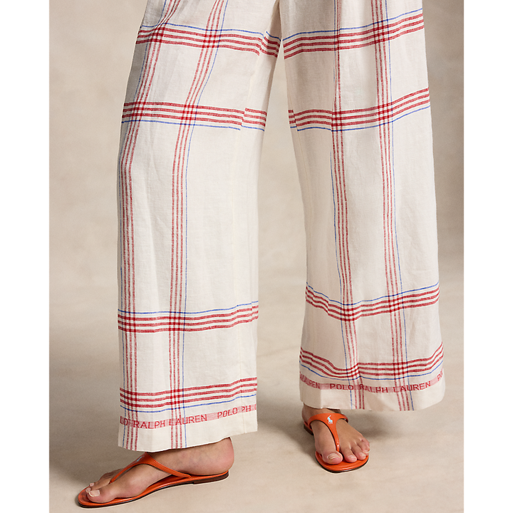 PRL Plaid Linen Wide-Leg Cropped Pant/Hlače 211A12970001