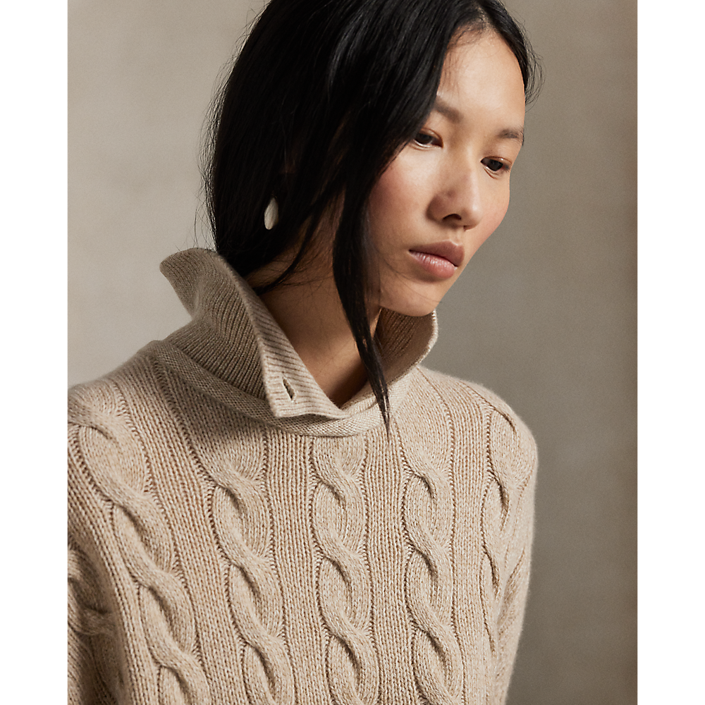 PRL Cable Wool-Cashmere Polo-Collar Sweater/Pulover 211A88632001