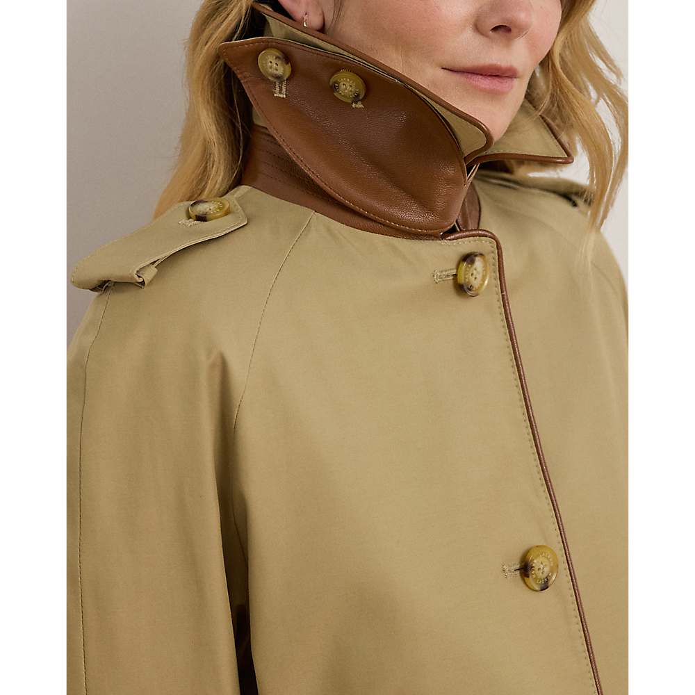 LRL Faux-Leather-Trim Trench Coat/Baloner 297979525001