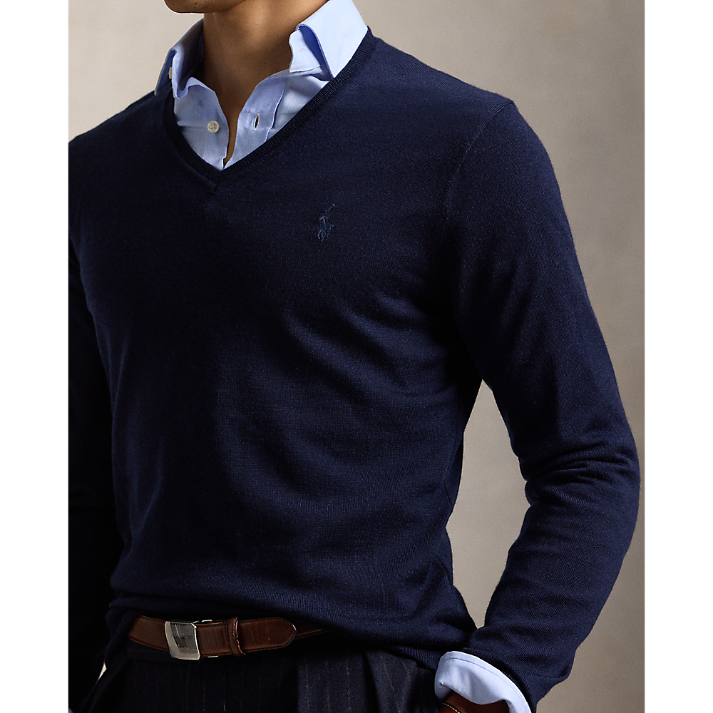 PRL Slim Fit Washable Wool V-Neck Jumper/Pulover 710946142001