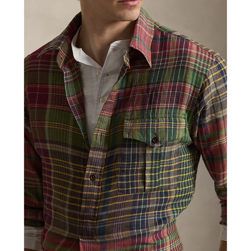 PRL Classic Fit Plaid Linen Popover Shirt/Košulja 710B14296001