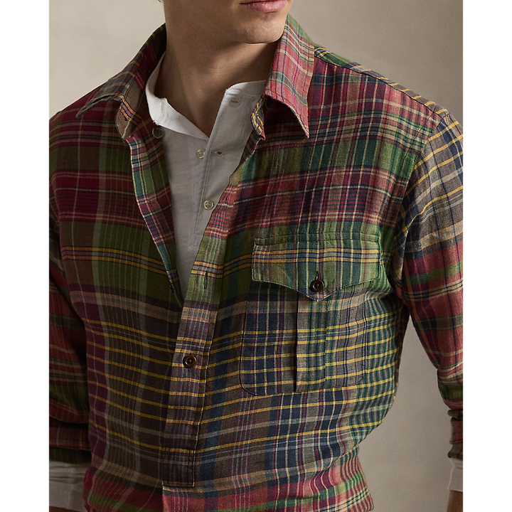 PRL Classic Fit Plaid Linen Popover Shirt/Košulja 710B14296001