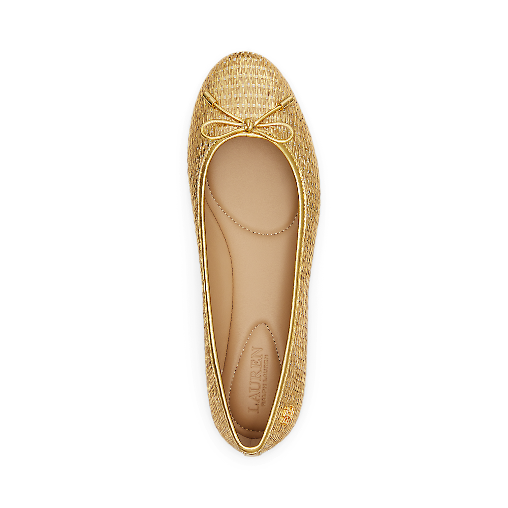 LRL Jayna Leather-Trim Metallic Straw Flat/Balerinke 802956767001