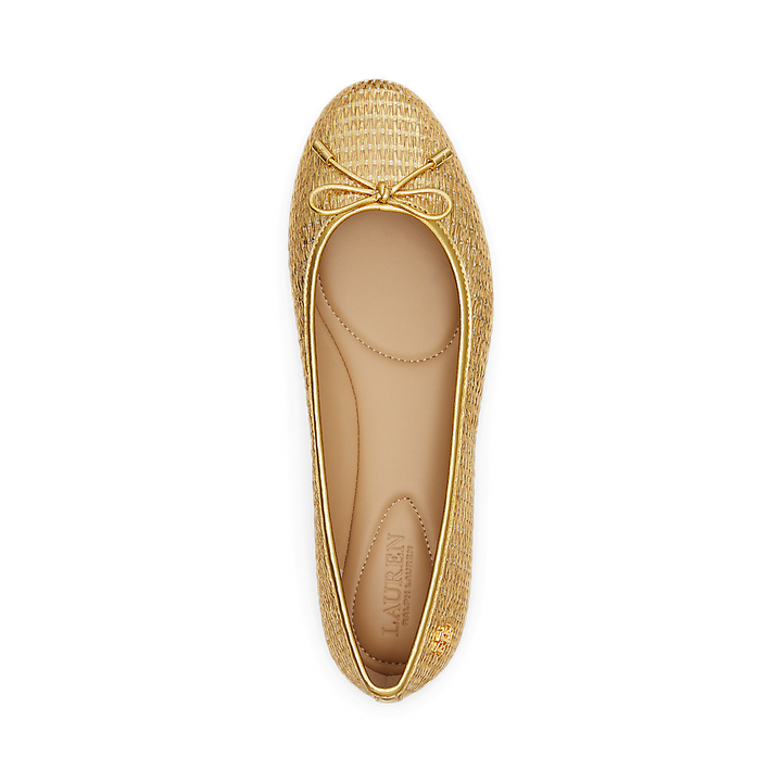 LRL Jayna Leather-Trim Metallic Straw Flat/Balerinke 802956767001