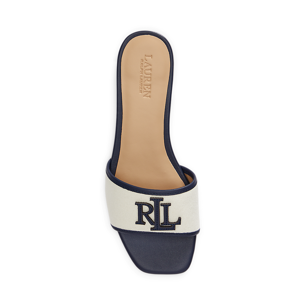 LRL Everley Leather-Trim Canvas Slide Sandal/Sandale 802P04395001