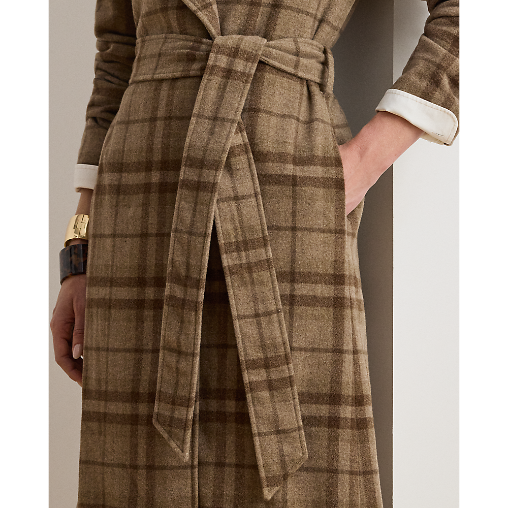 LRL Plaid Wool-Blend Twill Wrap Coat/Kaput 200979580001